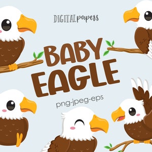 Baby Adler Clipart, Vogel Clipart, Adler Illustration, Vogel Grafik, niedlicher Vogel, Feder Clipart, kommerzielle, INSTANT DOWNLOAD