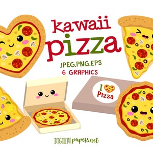 Kawaii Pizza Clipart, Pizza Clipart, Kawaii Clipart, Cute Pizza Graphics, Instant Download, COMMERCIAL, INSTANT