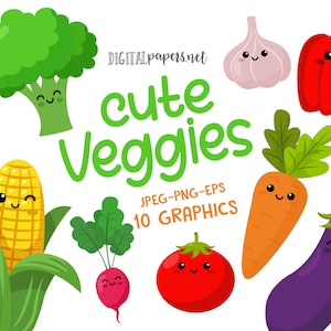 Cute Veggies, Tomato, Onion, Garlic, Bell Pepper, Broccoli, Corn, Carrot, Eggplant, Potato, Radish, COMMERCIAL use, INSTANT DOWNLOAD