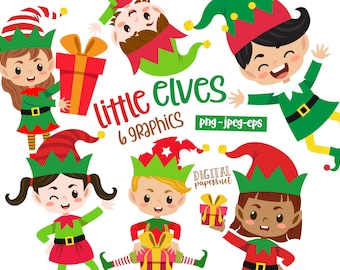 Christmas Elves Clipart: Holiday Kids Vector Graphics (PNG, EPS) (Instant Download)