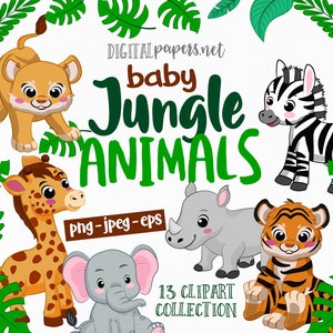 Jungle Animals Clipart, Baby Animals Clipart, Vector Clipart, PNG Clipart, Zebra, Elephant, Giraffe, Lion, Commercial Use, Instant Download