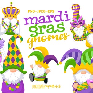Mardi Gras Gnomes, Mardi gras Clipart, Gnome Clipart, Carnival Clipart, Instant Download, COMMERCIAL, INSTANT DOWNLOAD