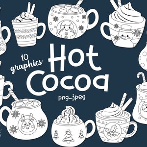 Hot Chocolate Mug Outlines, Christmas Clipart, Hot Cocoa, Winter Clip Art, Commercial use allowed, PNG Clipart, INSTANT DOWNLOAD