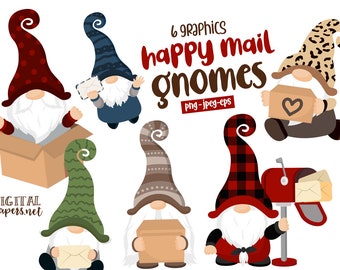 Happy Mail Gnomes Clipart, Nordic Gnomes, Mail Clipart, Envelope Clipart, Mail Box, Postal Clipart, COMMERCIAL use, INSTANT DOWNLOAD