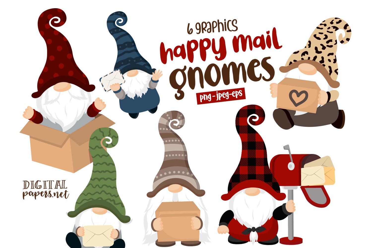 Happy Mail Gnomes Clipart Nordic Gnomes Mail Clipart Etsy