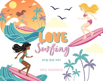 Surfing Clipart: Beach Sublimation PNG, Vector Graphics (Instant Download)
