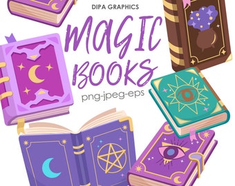 Magic Book Clipart, Magic School, Wizard Clipart, Witch, Book Clipart, Vector, Commercial, INSTANT DOWNLOAD