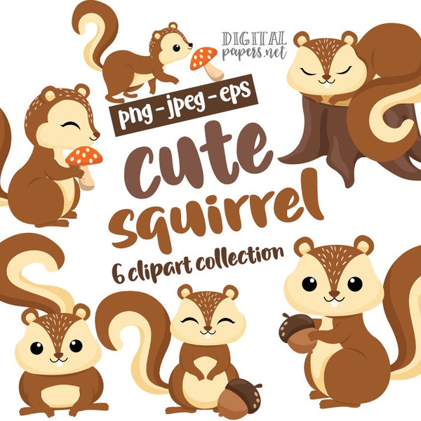 Squirrel Clipart, Woodland Animals, Fall Graphics, Woodland Clipart, Forest Clipart, Winter Graphics, Commercial Use, Instant Download