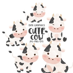 Cute Cow Watercolor Clipart, Farm Animal Illustration, Cow PNG Designs, Cow Graphic, Instant Download