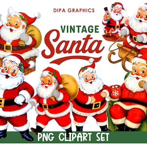 Vintage Santa Claus PNG Clipart, Classic Holiday Watercolor Graphics, Instant Download