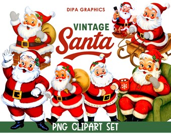 Vintage Weihnachtsmann PNG Clipart, klassische Urlaub Aquarell Grafiken, Instant Download