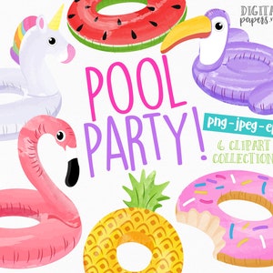 Float Clipart, Pool Party Clip Art, png Clipart, Flamingo, Unicorn, Pineapple, Watermelon, Donut, COMMERCIAL use allowed, INSTANT DOWNLOAD