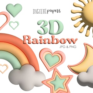 3D Nadmuchana Tęcza Clipart, 3D Bubble Puff Clipart, PNG Clipart, Glina, Tęcza, Słońce, Chmura, Sublimacja, Komercyjny, NATYCHMIASTOWE POBIERANIE