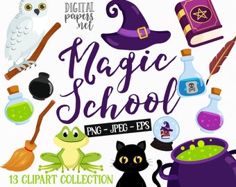 Magic School Clipart, Wizard Clip art, School of Wizardry, PNG Clipart, Vector, Commercial Use, Instant Download