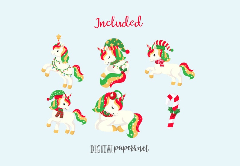 Christmas Unicorns Clipart, Magical Clipart, Ugly Sweater Clipart, EPS Vector Graphics, Commercial Use, INSTANT DOWNLOAD zdjęcie 2