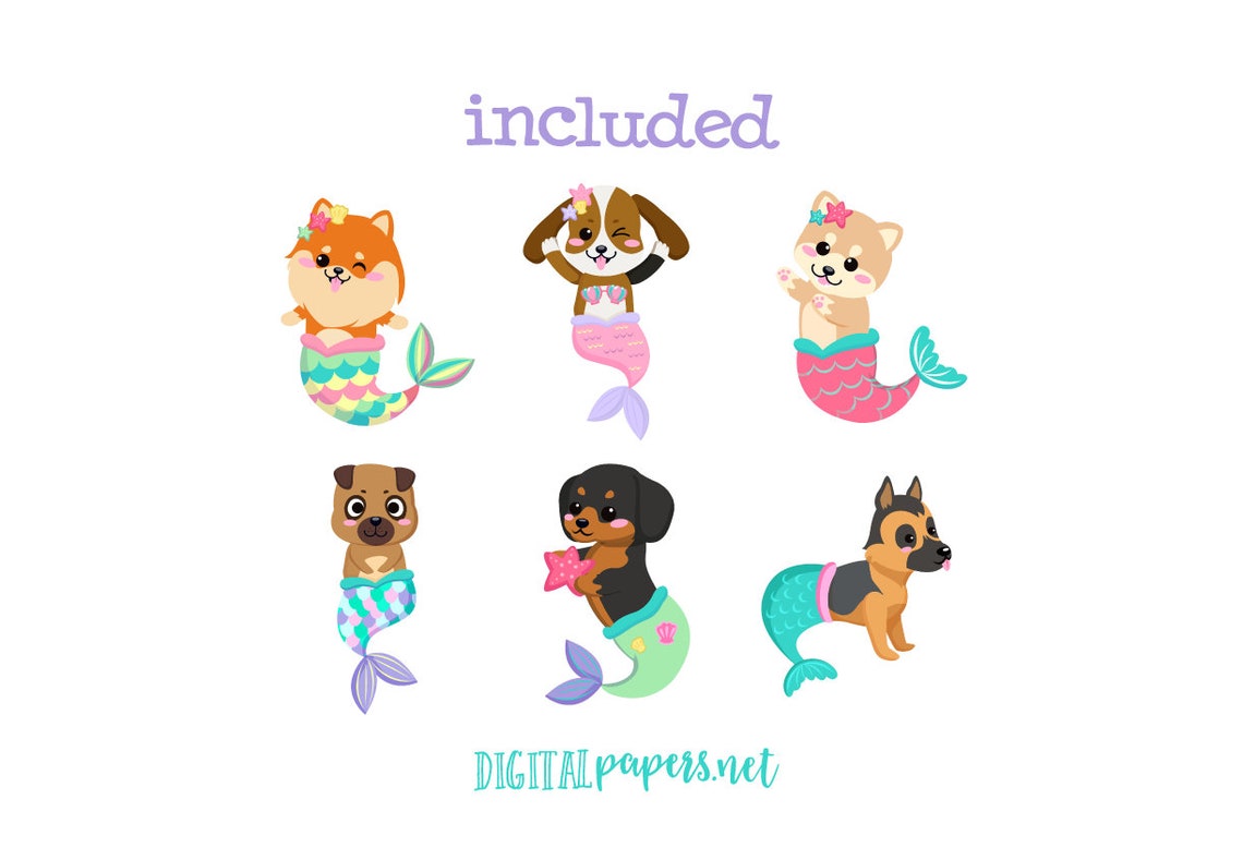 Puppy Mermaid Clipart Mermaid Clipart Dog Clipart Dog | Etsy