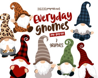 Everyday Gnomes Clipart, Nordic Gnomes, Cute Gnome, Happy, Peace and love, Excitement, Feelings Clipart, COMMERCIAL use, INSTANT DOWNLOAD