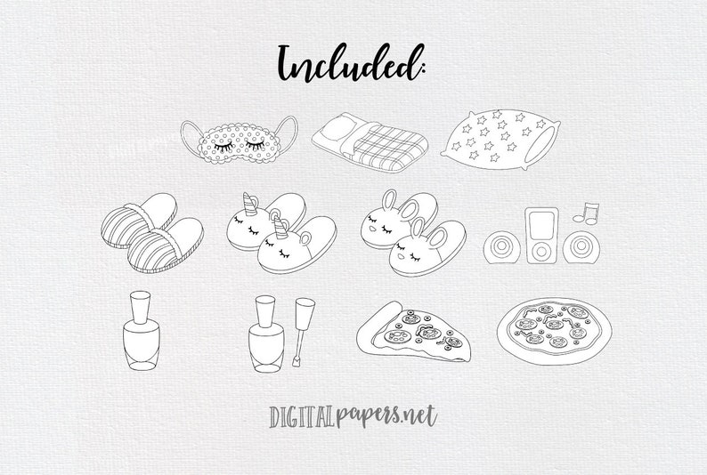 Slumber Party Clipart: Sleepover PNG Graphics (commercial Use) - Etsy