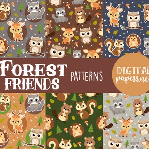 Carta digitale con animali del bosco: motivi clipart della foresta (PNG e JPEG)
