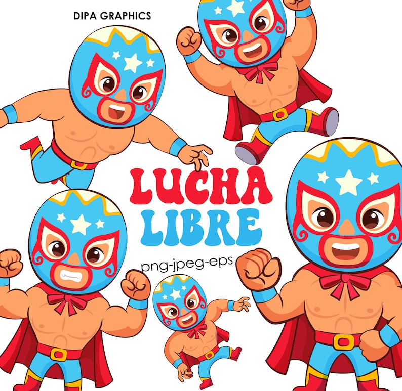 Lucha Libre Clipart, Luchador PNG Clipart, Clipart mexicain, Mexique PNG Clipart, usage Commercial, téléchargement immédiat image 2