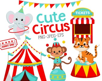 Circus Clipart: Baby Animals, Tent, Ticket (Instant Download)