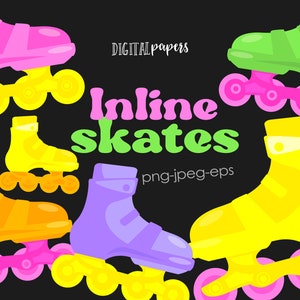 Skates Clipart Retro Skates Graphics Neon Inline Skates 90s Skates Sport Clipart Commercieel Gebruik Vector INSTANT DOWNLOAD