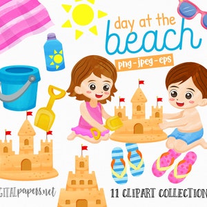 Clipart plażowy, clipart zamku z piasku, clipart png, clipart zabawek plażowych, clipart letni, dozwolone użycie KOMERCYJNE, NATYCHMIASTOWE POBIERANIE