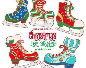 Christmas Ice Skate Clipart: Holiday Doodles PNG, EPS, JPEG (Digital Download)