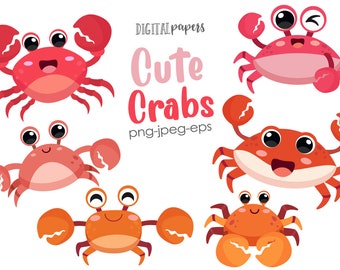 Crab Clipart, Beach Clipart, Beach Party, Crab Clipart, Under the Sea, Underwater, Mermaid, Beach Animal, COMMERCIAL, INSTANT DOWNLOAD