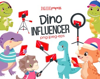 Influencer Clipart, Dinosaur Youtuber Clipart, Social Media Graphics, Planner Stickers, Sublimation, Vector, Commercial, INSTANT DOWNLOAD