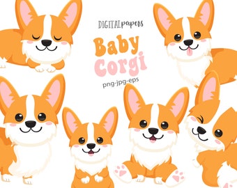 Corgi Clipart, Puppy Clipart, Puppies Clipart, Dog Clip art, Pet Graphics, Sticker Vector, Commercial, INSTANT DOWNLOAD