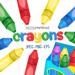 Crayon Clipart, School Clipart, Back to School Clipart, School Supplies, PNG Clipart, Vector, Commercial Use, Instant Download