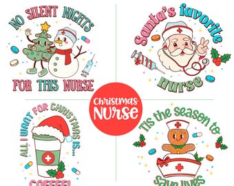Christmas Nurse Clipart Bundle: Santa, Doodles, Medicine (Digital Download)