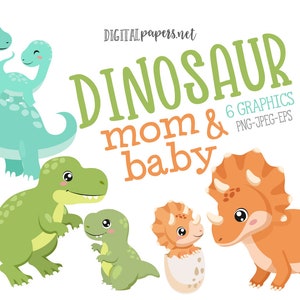 恐竜ママと赤ちゃんのクリップアート、母の日のクリップアート、ママと赤ちゃん、T-rex のクリップアート、赤ちゃん恐竜、トリケラトプス、商用、即時ダウンロード