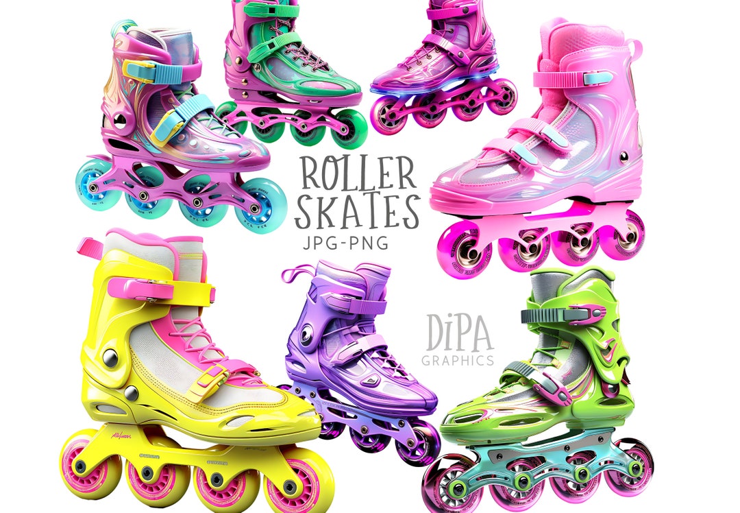 Inline Skates Clipart, Retro Roller Skates, Skates Clip Art, 90s Roller