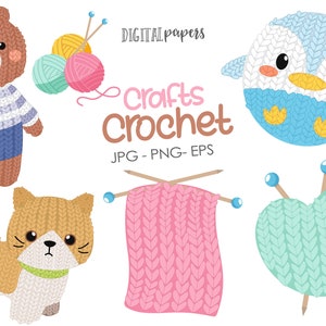Ambachten clipart, crafting clipart, gehaakte clipart, Amigurumi clipart, breien illustraties, hobby illustraties, commerciële, INSTANT DOWNLOAD