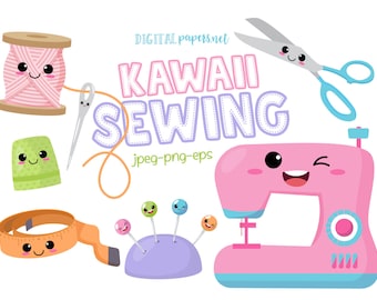 Sewing Clipart: Machine, Scissors, Needle, Pins (INSTANT DOWNLOAD)