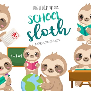School Sloth, Back to School Clipart, Backpack, Desk, Board, Student, Kindergarten, Vector, Commercial Use, Instant Download