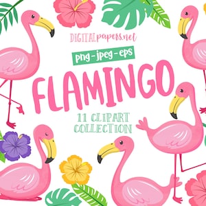 Flamingo Clipart, ClipArt tropicale, Flamingo Birthday, EPS vettoriale, Clipart PNG, Uso commerciale, Download istantaneo