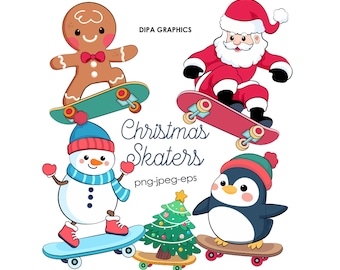 Christmas Skate PNG Santa Claus, Gingerbread Man, Christmas Tree, Snowman, Penguin Skater png Commercial Sublimation INSTANT DOWNLOAD