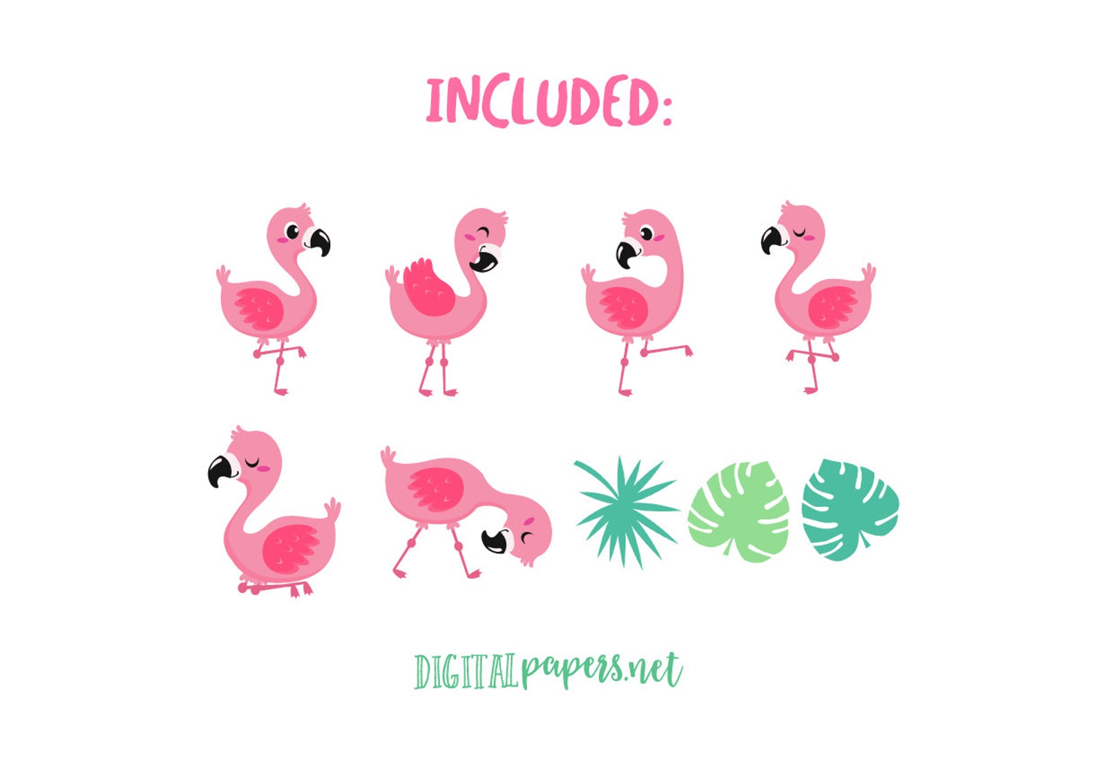Baby Flamingo Clipart: Tropical Luau Summer Graphics (instant Download ...