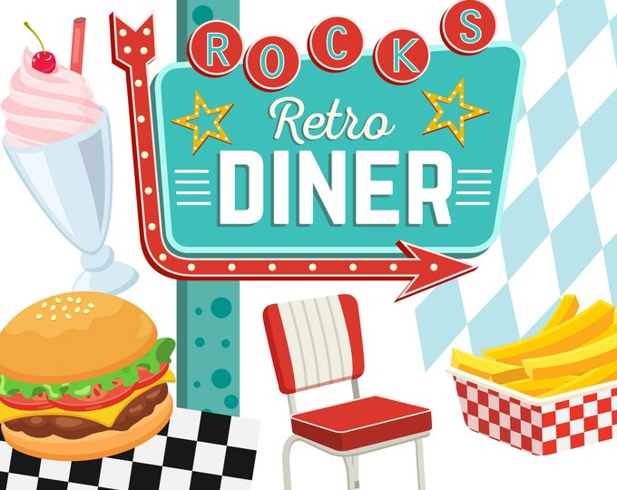 50s Diner Clipart Set: Retro Restaurant Graphics (digital Download ...