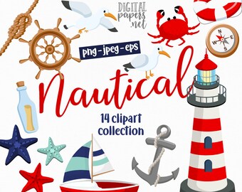 Clipart nautiche: vela, faro, ancora (PNG, JPEG, EPS - download digitale)