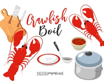 Crawfish Boil Clipart: Seafood Illustration (Commercial Use, Instant Download)