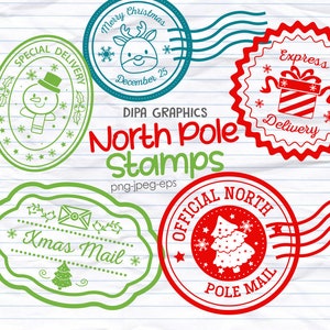 Pólo Norte Selos Papai Noel Kit Carta Pólo Norte Correio Entrega Expressa Especial Rena Natal Papai Noel Digital Clipart DOWNLOAD INSTANTÂNEO