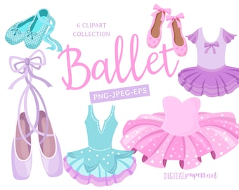 Set di clipart di balletto: ballerina, tutù, scarpe (PNG, JPEG, EPS) (download digitale)
