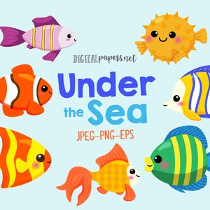Fish Clipart, Ocean Fish Clip art, Under the Sea, Sea Animal Clipart, Pool Party Clipart, Mermaid, Commercial, INSTANT DOWNLOAD