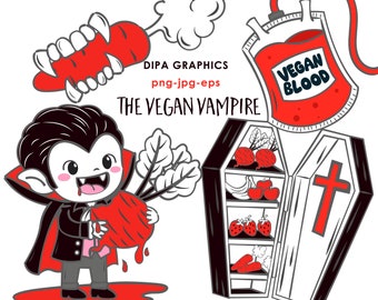 Clipart de Vampiro Vegano: Gráficos de Drácula de Halloween (Download Instantâneo)