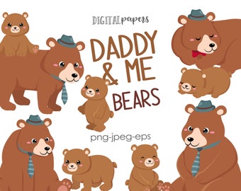 Papá y yo, imágenes prediseñadas de oso, regalo del día del padre, imágenes prediseñadas de oso, imágenes prediseñadas de bosque, imágenes prediseñadas de bebé, ilustración de bosque, oso bebé, DESCARGA INSTANTE