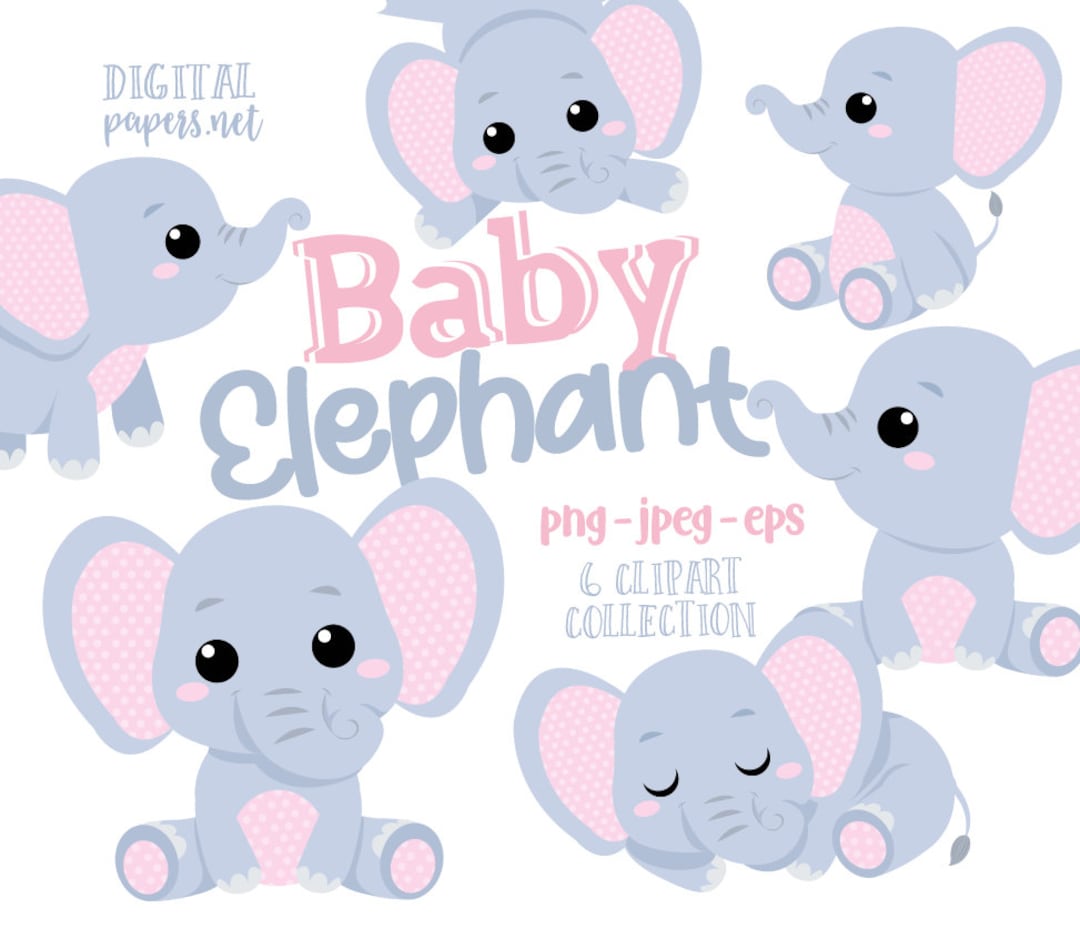 Elephant Clipart, Vector Clipart, Baby Girl Elephant Clip Art, Vector